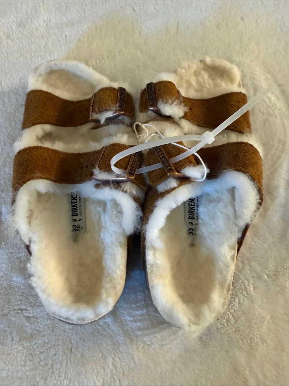 Birkenstock Arizona Shearling Kids Mink Suede Sandals Size 33 US 2-2.5 NWT